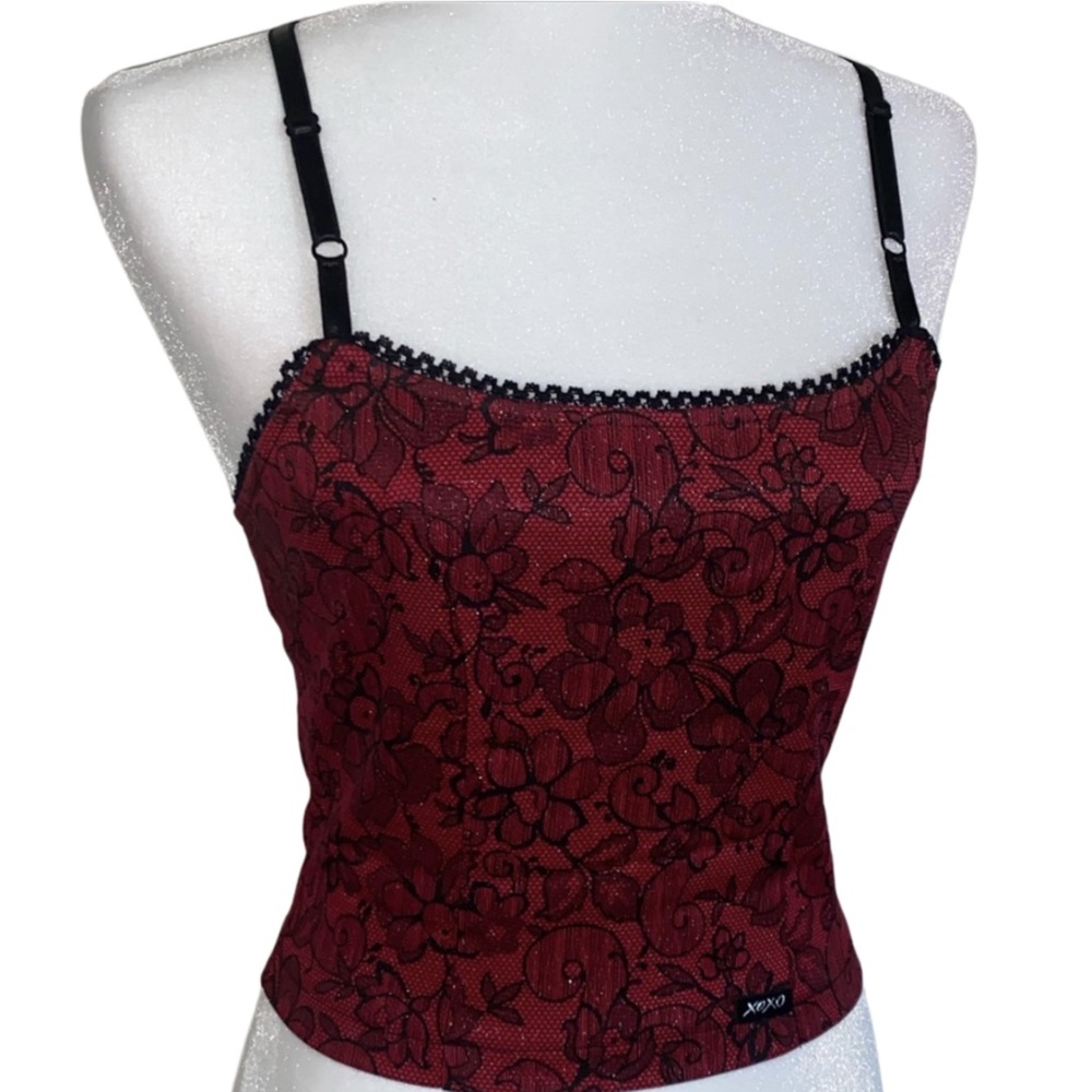 vintage y2k red & black lace corset top